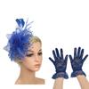 Wedding Fascinator Hat Cocktail Tea Party Headband Feather Headpiece & Gloves Set  for Women Girls