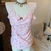 Japanes Cute Sweet Cake Print Tank Tops Kawaii Sleeveless Lace Edge Bow Camisole Summer Casual Thin Soft Top Outside Women 2025