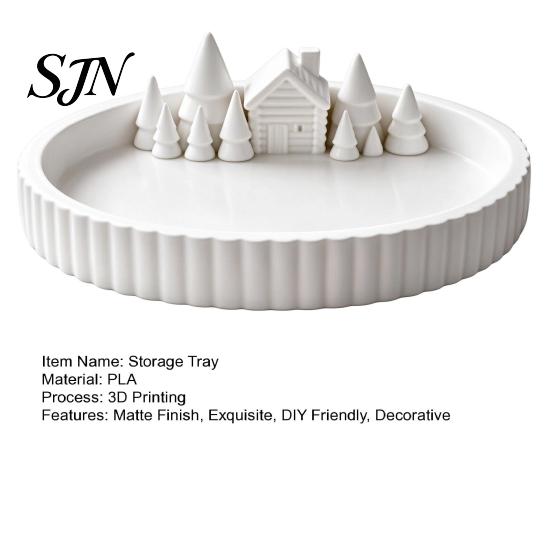 Jewelry Organizer Dish 3D Printed Winter Christmas Village Trinket Tray, Cottage Fir Tree Decorative Storage Tray Dish, Desktop for Vanity Entryway,