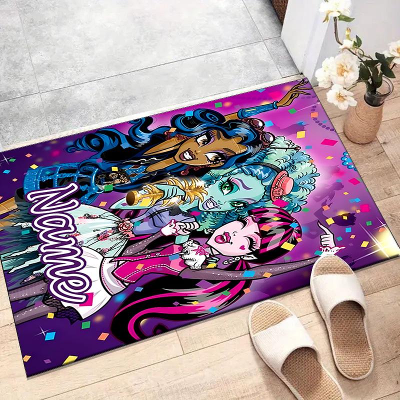 Custom Monster High Draculaura Mat Personalized Name, Polyester Washable Indoor Entryway Rug, Gift for Christmas, Easter, Thanksgiving Day