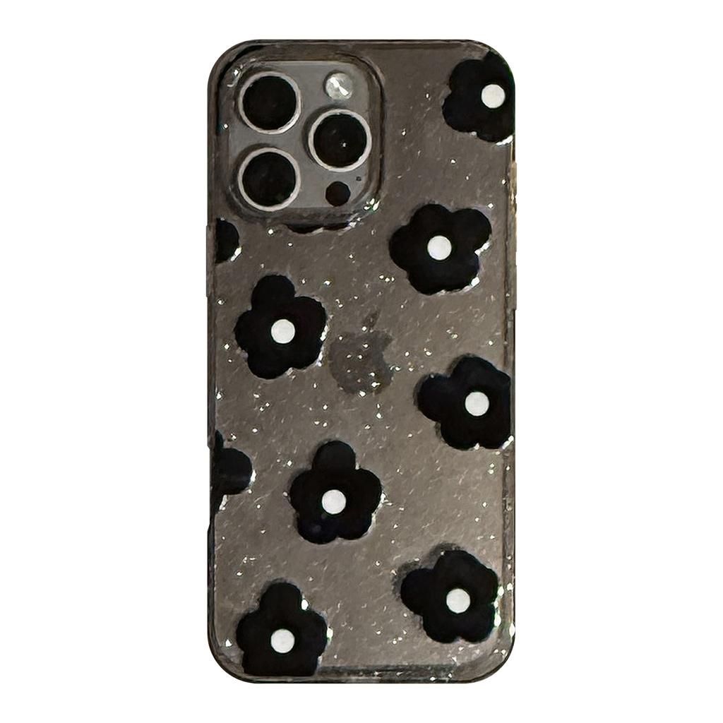 Glitter Black Flower Apple 15promax Mobile Phone Case 16 Suitable for Iphone13 Retro Niche 11 Soft Set 12