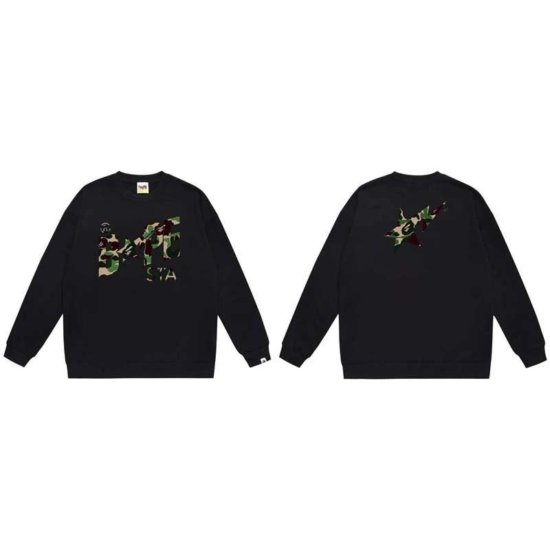 BAPE-Style Heavyweight Cotton Crewneck Sweatshirt Mens Oversized Streetwear Pullover Fall