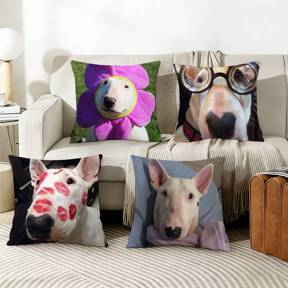 Funny Bull Terrier Dog Pillow Case Living Room Sofa Cushion Cover Suitable For Home Bedroom Room Decoration