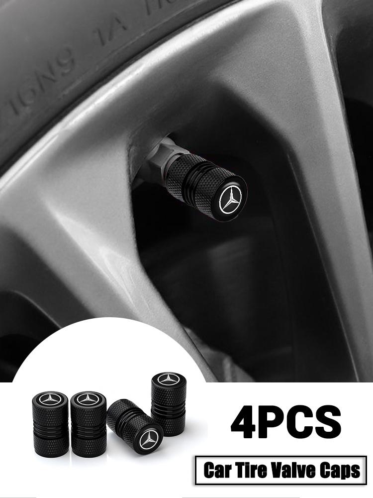 CRN1 4Pc Metal Car Logo Styling Wheel Tire Valve Caps Covers For Mercedes Benz A B C E R G Class GLK CLA GLB GLC GLA AMG