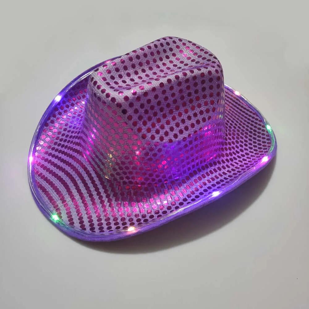 Вечеринка Ковбойская шляпа со светодиодной подсветкой, мигающая, со светодиодной подсветкой, с пайетками, ковбойские шляпы, светящиеся кепки, костюм на Хэллоуин, подарки F017