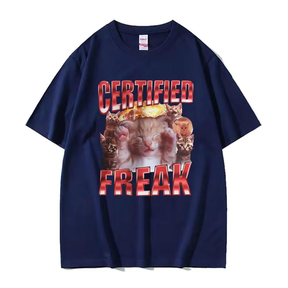Сертифицированный Фрик Смешной Милый Мем с Котом Футболка Женская Одежда Юмор Животное Графическая Футболка Летняя Каваи Футболка с Коротким Рукавом