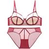 2022 New Thin Cup Underwear Sexy Lace Breathable Push Up Bra Set Women Romantic Burgundy Stripe Bandage Brassiere and Panties