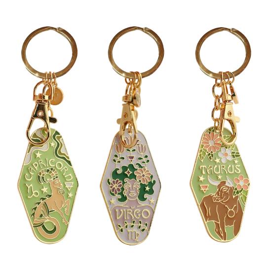 Брелок-подвеска «Зодиак» с узором двенадцати созвездий, ретро-брелок для ключей мотеля «Зодиак», эмалевое кольцо для ключей в богемном стиле