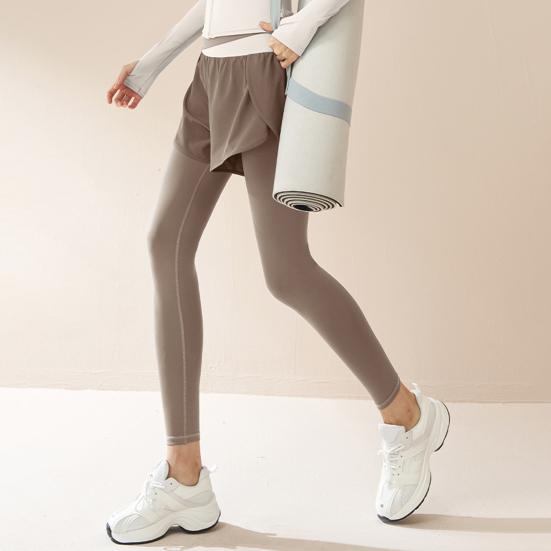 Женские брюки для йоги с высокой талией, имитация двух предметов, быстросохнущие, облегающие брюки, эластичные леггинсы с эффектом подтяжки ягодиц, цветные блоки, для фитнеса