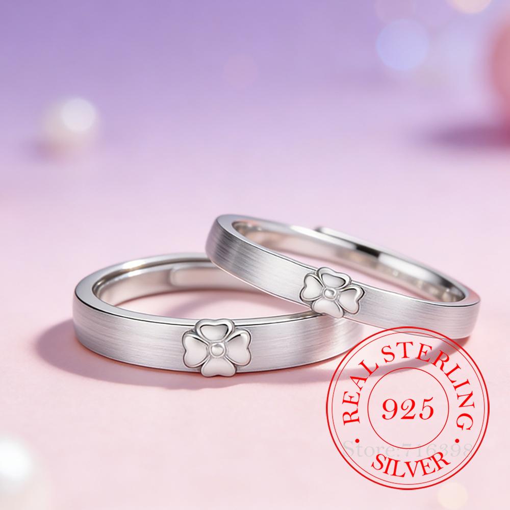 925 Sterling Silver Jewelry Simple Flower Plants Couple's Finger Rings for Women Wedding Party Jewelry for Girls Friend Gift
