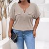 Spring and Summer New Solid Color Large Women's Top Zipper Short Sleeve Fake Pocket Pullover T-shirt Loose