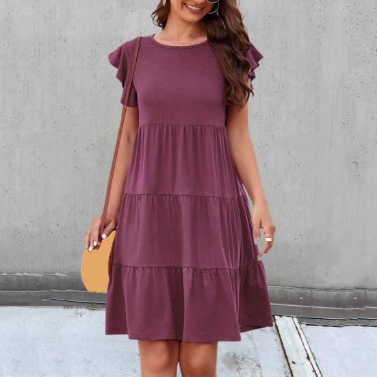 Женские платья Однотонные платья миди Повседневные свободные платья с круглым вырезом