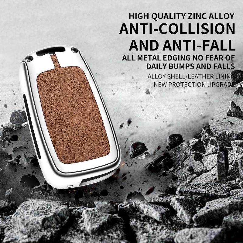 Fully Covered Flip Key Folding Key Cover case Metal Leather Car Remote Key Fob Cover Bag with Car Key Chain for Hyundai Kia