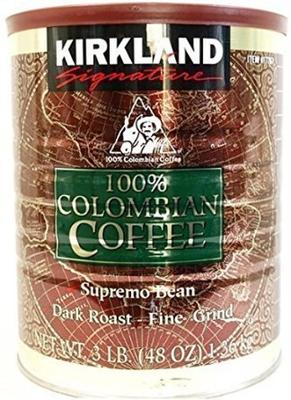 Кофейный порошок колумбийский Kirkland в банках, обычный кофе темной обжарки мелкого помола, 4 банки, 100% 1,36 кг