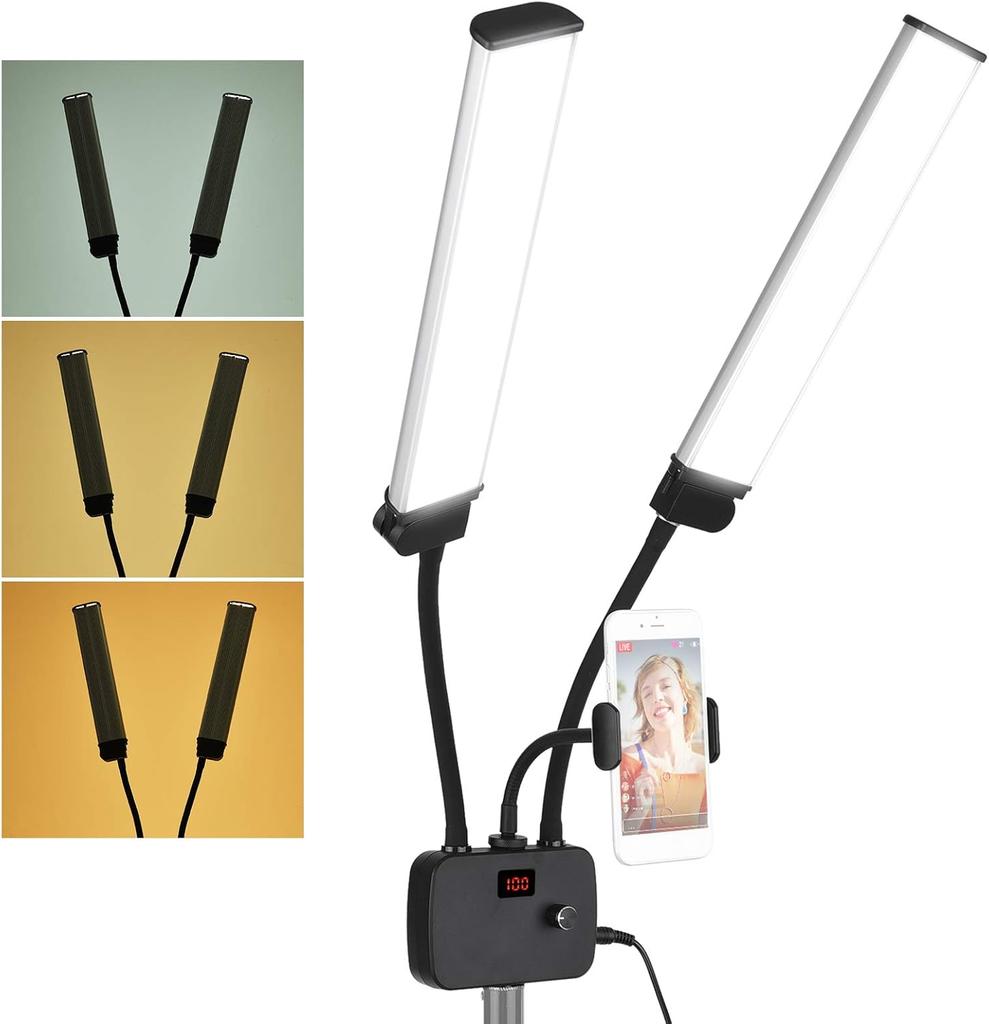 Flexible Double Arms LED Fill Light Bi-Color Dimmable Beauty LED Video Lights  3 Light Modes with Phone Holder for Live Stream