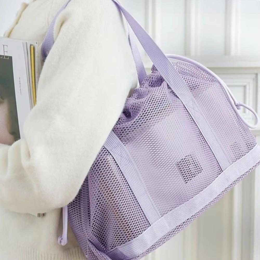 Mesh Drawstring Beach Bag Large Capacity Shopping Handbag Casual Travel Toiletry Bag