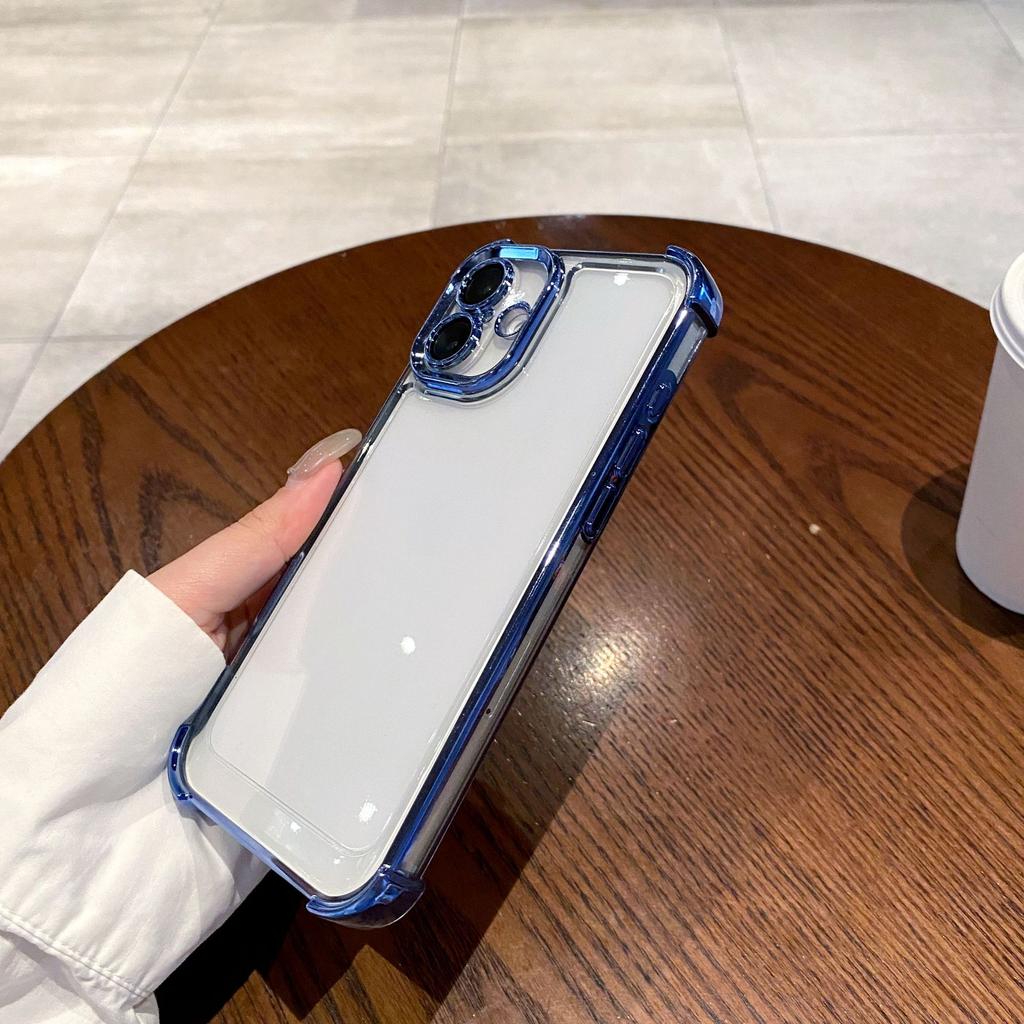 Подходит для iPhone16ProMax Гальванизированный Четырехугольный Противоударный Прозрачный Чехол для Мобильного Телефона Космический Чехол Apple 15 Жесткий Чехол Мягкий Бортик