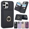 Wallet Solid Color Ring Card Slot RFID Blocking Kickstand Magnetic 360° Flip Leather Case For iPhone 15 ProMax Samsung Galaxy S24 Ultra Google Pixel 8