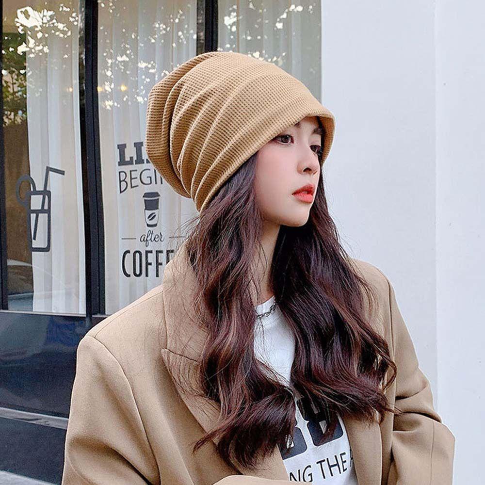 Trendy Casual Solid Color Autumn Winter Men Women Pile Cap Beanie Hat Striped Bonnets Turban Hat