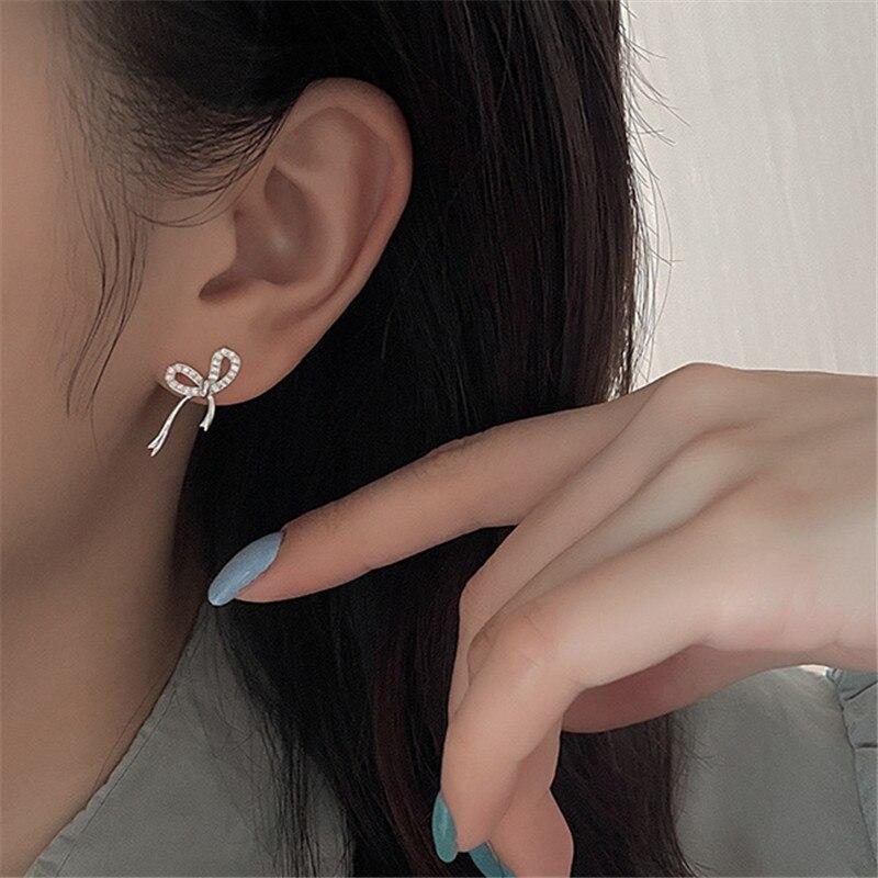 Серьги-гвоздики для пирсинга из стерлингового серебра 925 пробы с цирконием и бантом для женщин и девочек, украшения на свадьбу и день рождения Pendientes Eh1653