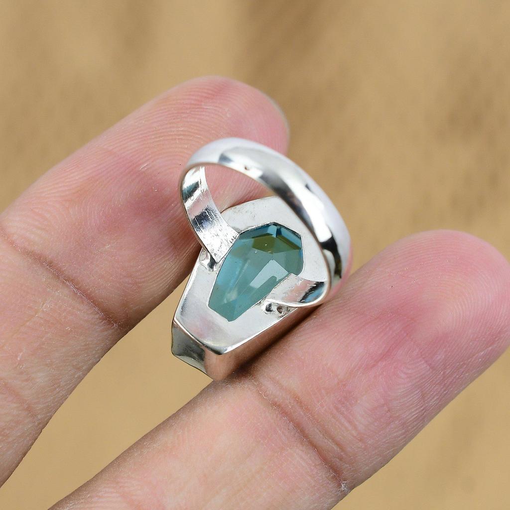 Серебро 925 пробы Камень Швейцарский голубой топаз Кольцо-заявление Обещание дочери Гроб США 7,75