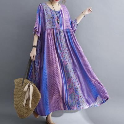 Женское свободное платье с винтажным цветочным принтом и карманами с половиной рукавом, негабаритные праздничные повседневные халаты в стиле бохо