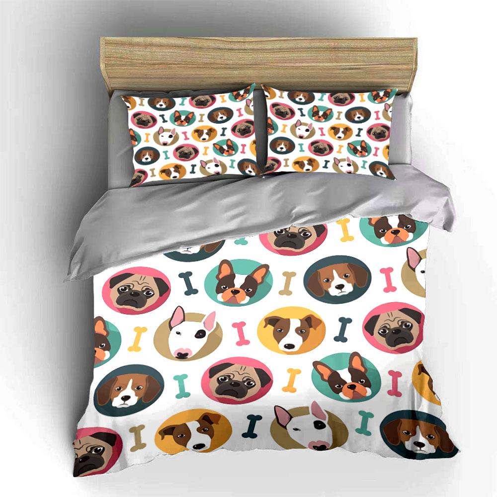 Cute Cartoon Dog and Bone Print Bedding Duvet Cover Set Duvet Cover Pillowcases (1*Duvet Cover 2*Pillowcases, without duvet insert)