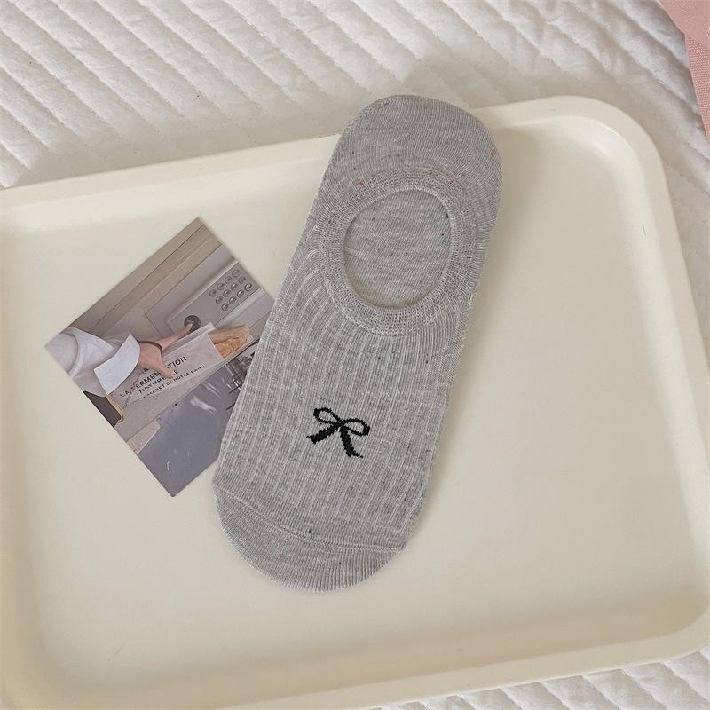 Летние тонкие носки-следки из точечной пряжи с бантом, носки-невидимки с низким верхом и мелким вырезом для женщин, противоскользящие, простые, из чистого хлопка, без пятки