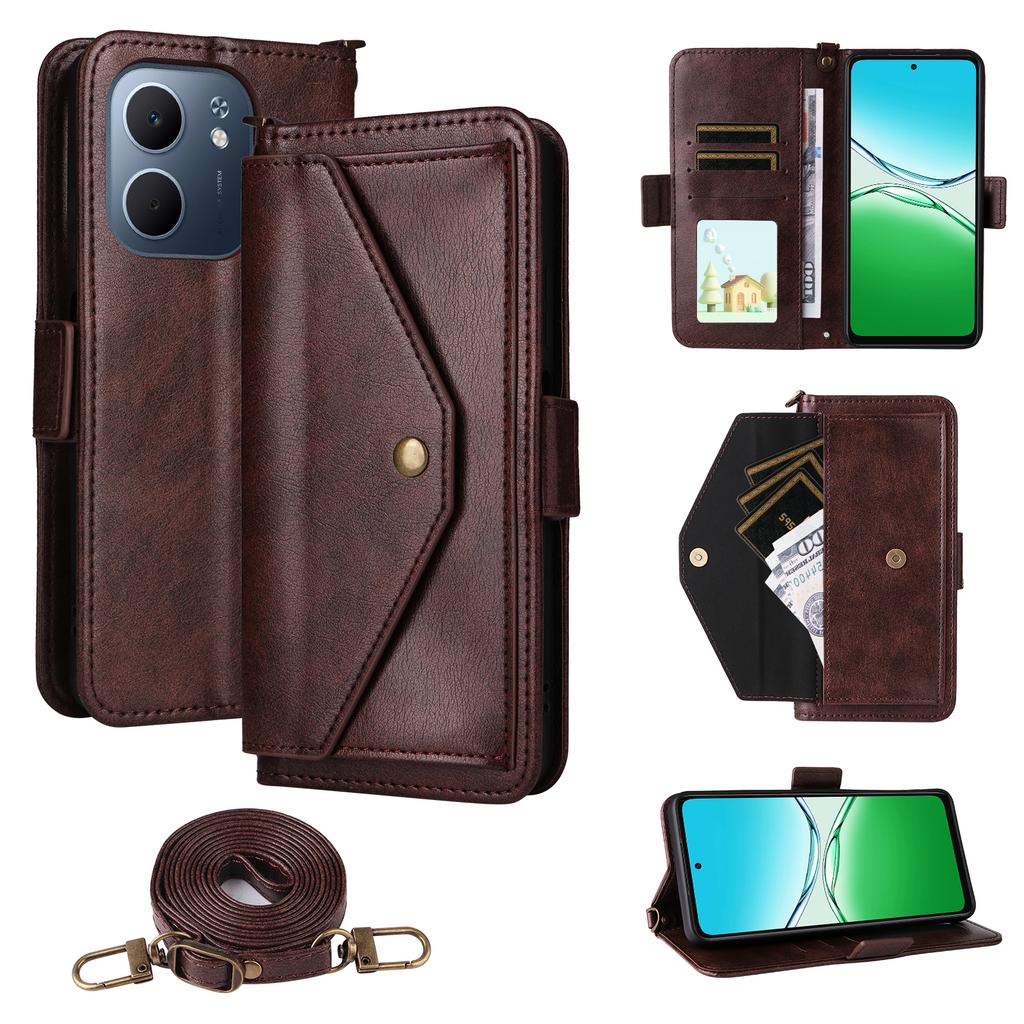 For Oppo A5x 5G/4G Leather Case Magnetic Closure Wallet Stand Phone Cover with Crossbody Strap