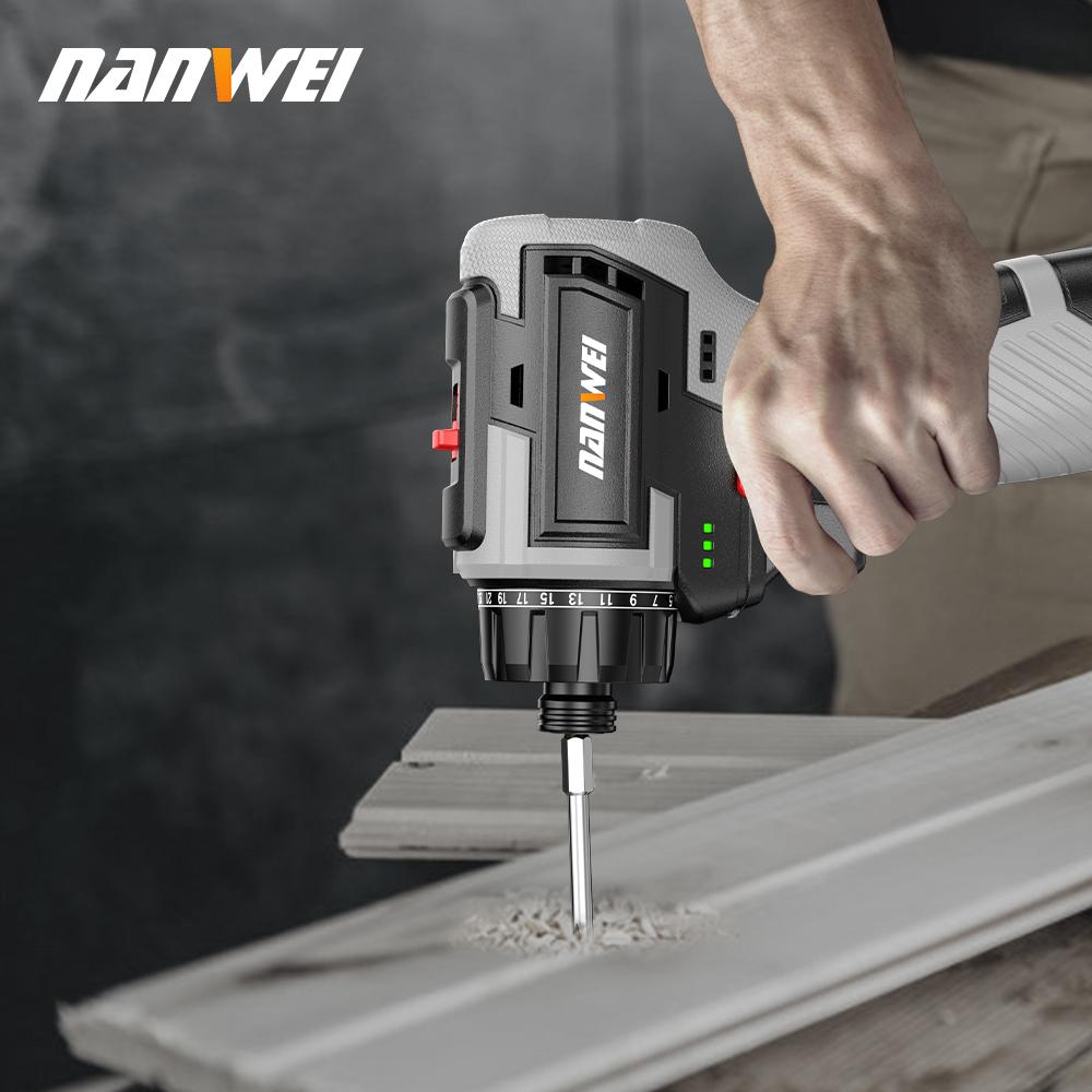 NANWEI 16.8V Lithium-ion Cordless Electric Drill Handheld Universal Electric Brushless Dual-Speed Screwdriver, Multi-functional Cordless Screwdriver