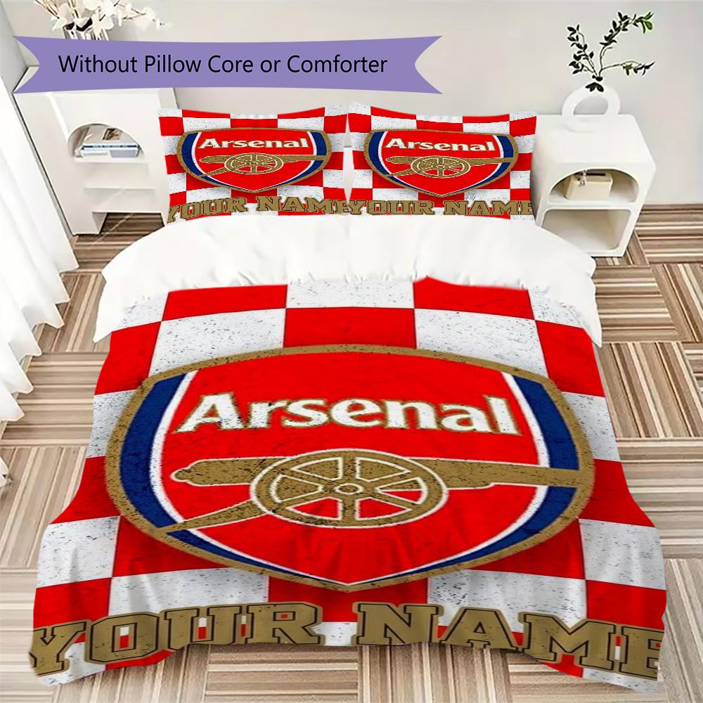 Custom Name Arsenal Pattern Bedding uilt Set uilt Cover Pillowcase Home Decoration Birthday Gift (1*duvet cover+2*pillowcase without core)