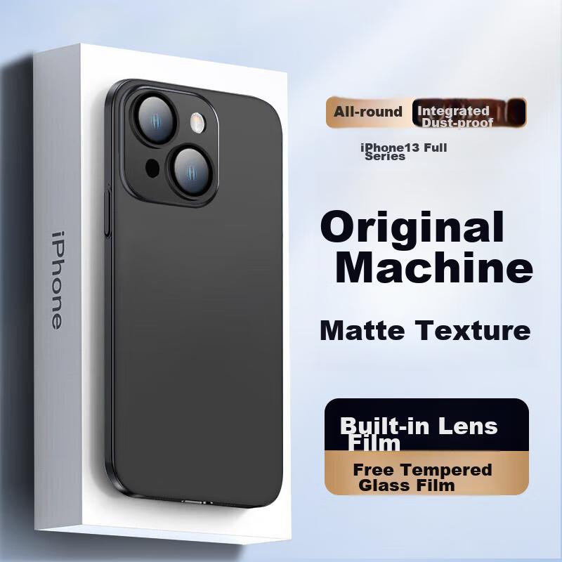 EDDGA Instant Pro FrostedApple IPhone 13 Case, IPhone 13 Case, PC Electroplated Feel, Oil Glass Lens Film, Frosted Anti-Drop Hard, Graphite Black