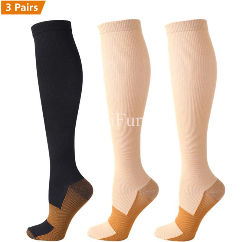 3 Pairs Copper Compression Socks Women Men Anti Fatigue Pain Relief Graduated Unisex Compression Stockings Knee High 15-20 MmHg