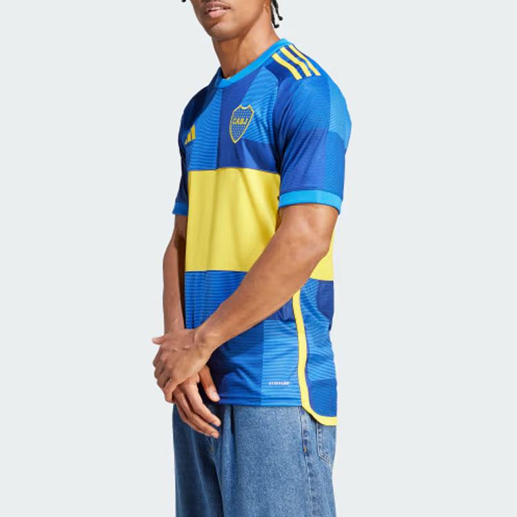 Adidas Ss23 Patchwork Logo Vintage Short Sleeve Football Jersey Men Jerseys Blue HT3691