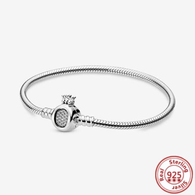 Корона-змея-цепочка, браслет из 100% стерлингового серебра 925 пробы, безопасные бусины в форме сердца, подвески, браслеты для женщин и девочек, изготовление ювелирных изделий своими руками