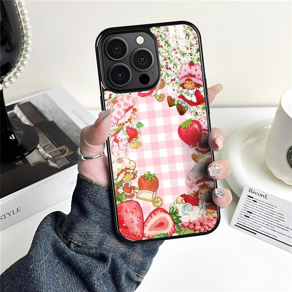 Pink Strawberry Cartoon S-Shortcake Phone Case For iPhone 16 15 14 13 12 11 Pro Xs Max Mini Plus Antislip Shockproof Hard Funda