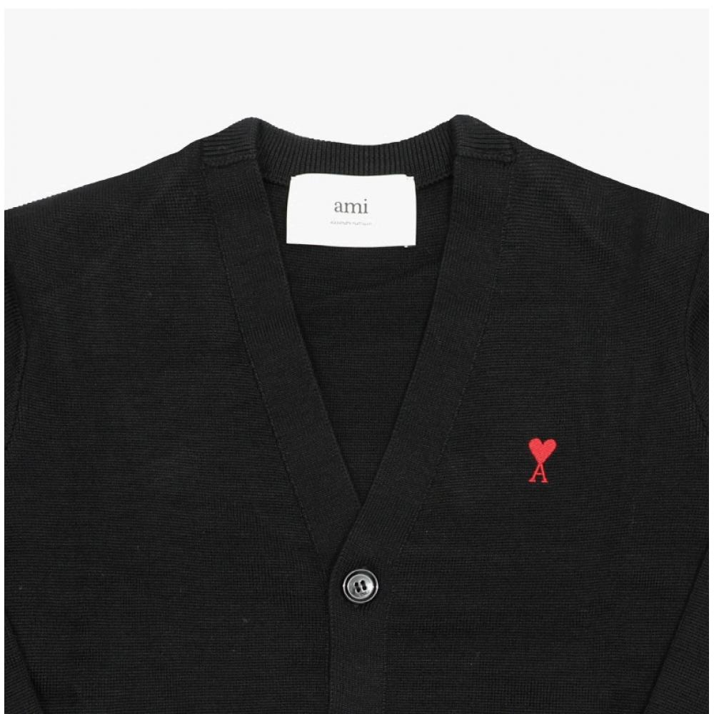 Ami Small Heart Logo V Neck Men S Cardigan Hkc361 001 009
