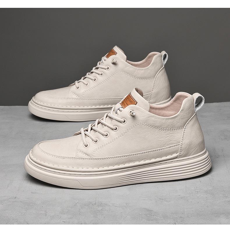 Мужские кроссовки из коровьей кожи на толстой подошве: Увеличивающие рост, британские повседневные кожаные туфли большого размера с низким верхом в тренде