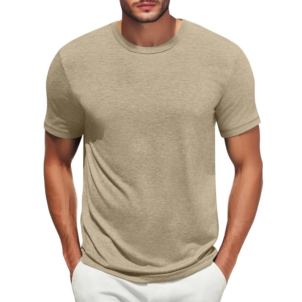 Men's Casual Fashion Comfort Solid Color Round Neck Pullover Sweatshirt Tops