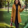 Medium and Long Lapel Woolen Coat, Thin Solid Color Slim-fitting Women's Coat