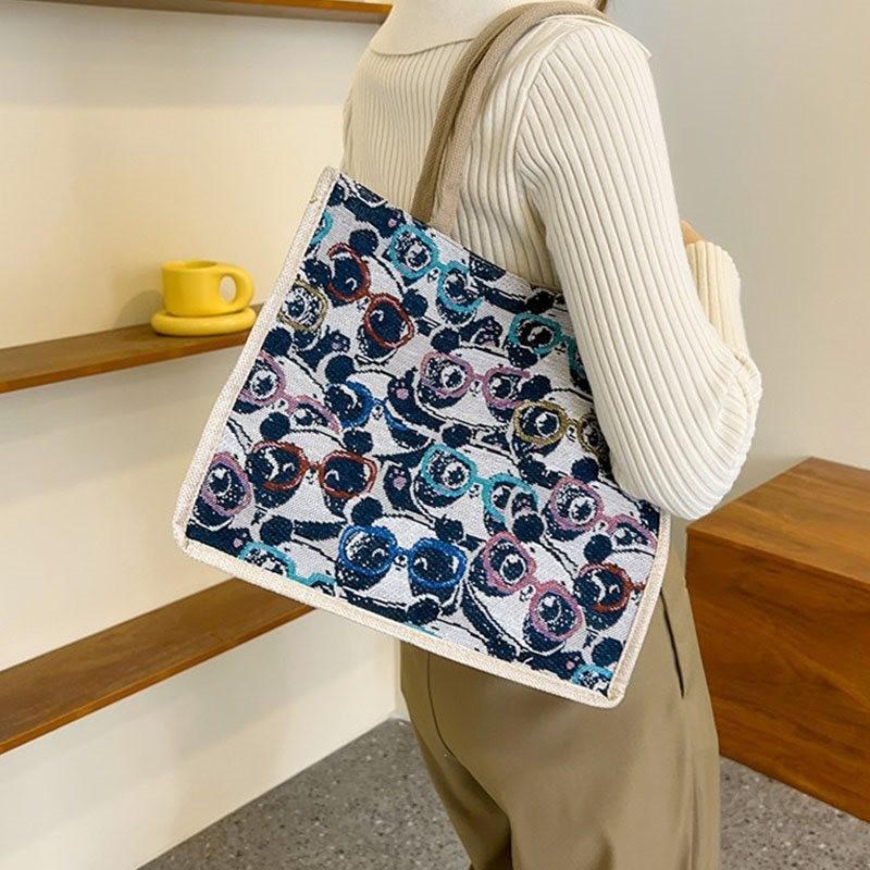 Stylish Unisex Pu Canvas Shoulder Bag For College Students With Cute Bear Patterns