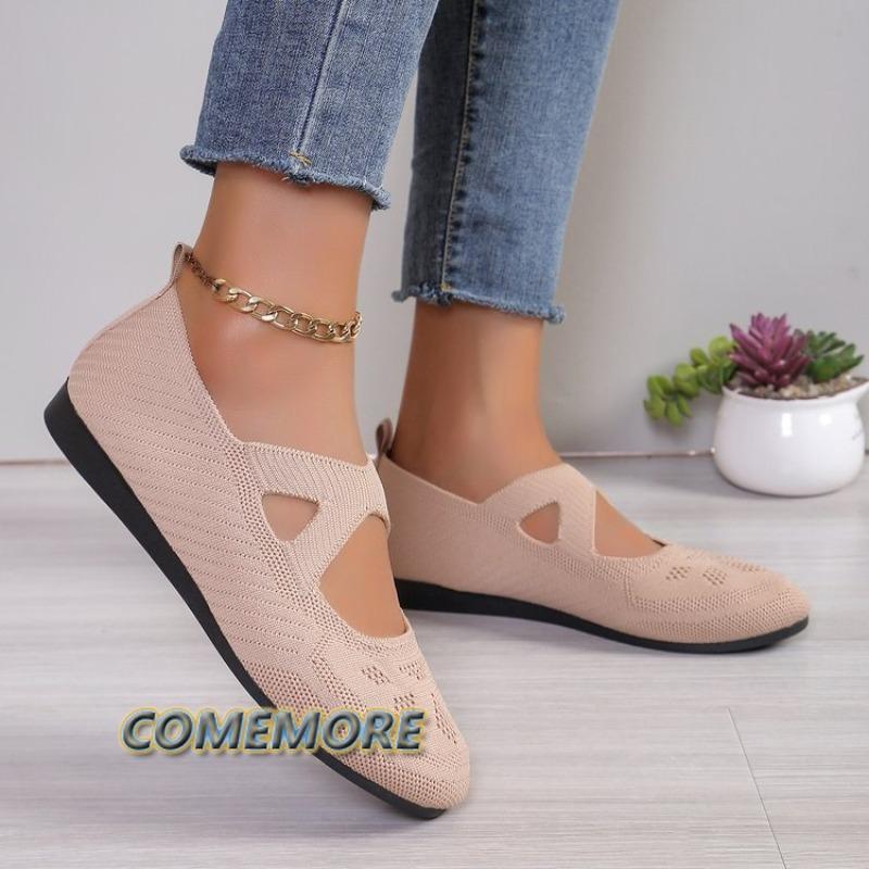 Эластичные трикотажные туфли на плоской подошве для женщин 2024 года, летние дышащие мягкие лоферы, женские легкие повседневные туфли без застежек, мокасины для мам