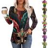 Women's Casual Top Carnival Printed Round Neck Long Sleeved Pleated T-shirt