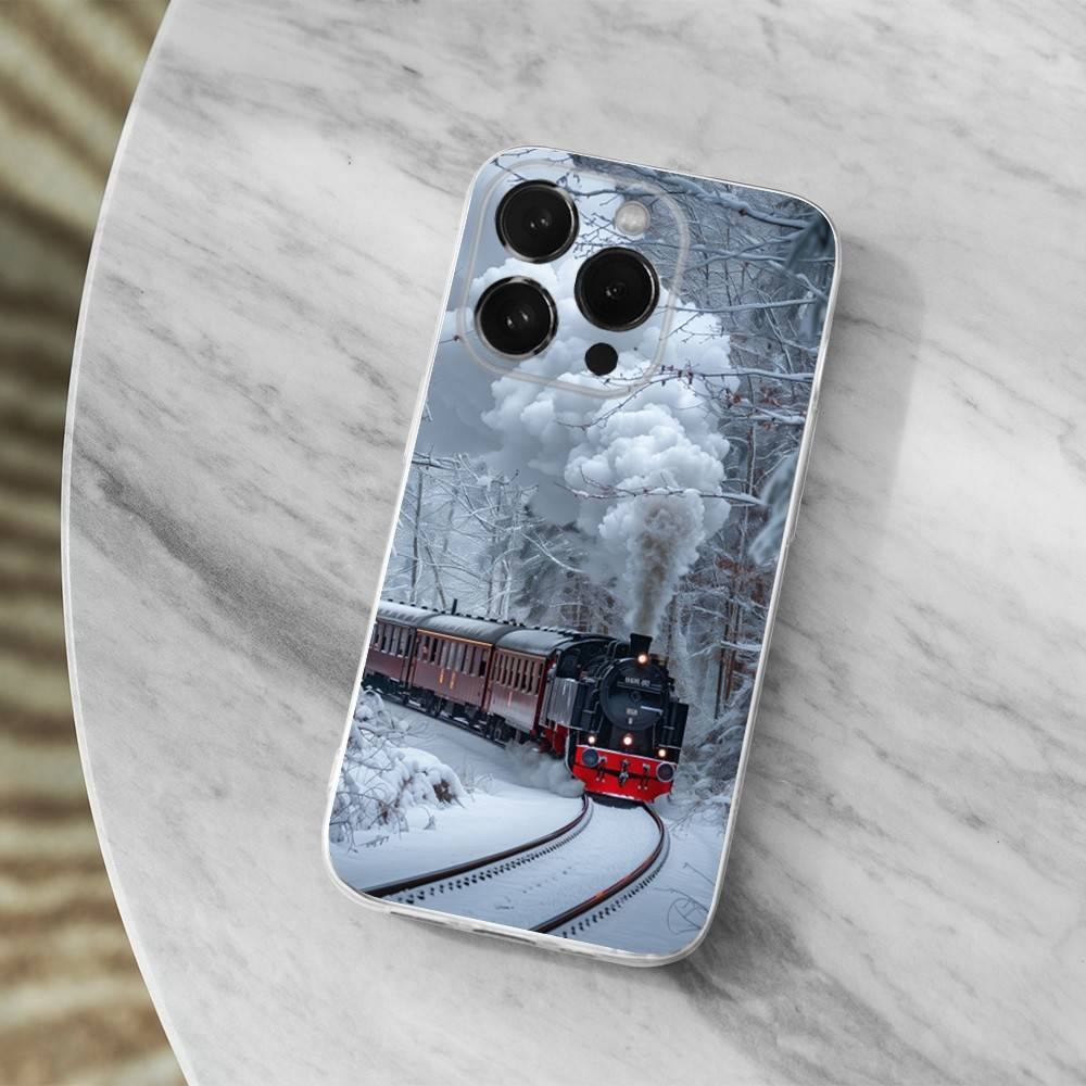 Cool Art Steam Train Phone Case For iPhone,14,13,XR,SE,12,15,Pro,Max,Plus,11,17,16,X,XS,Mini Transparent Soft Cover