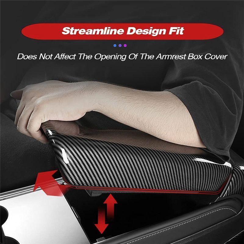 DTC2 Center Armrest Box Cover Trim for Tesla Model 3 2017- Model Y - Interior Accessories, ABS Carbon Fiber