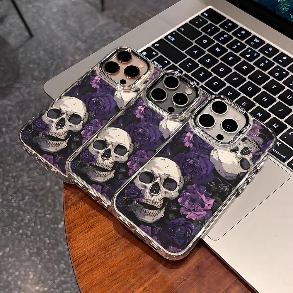 Фиолетовый Розовый Череп Чехол для Телефона Для Iphone 17 12 15 Plus 16 Pro Max 11 13 14 17E 16E Ultra Защита от Отпечатков Пальцев Мягкий Защитный Чехол