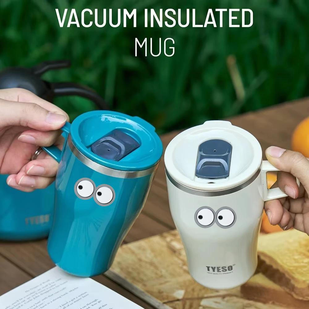 Tyeso 500ML Thermoses Insulated Coffee with Handle Portable Thermal Travel Mug for Hot Cold Drinks Outdoor Vacuum Office Home with Eye Sticker