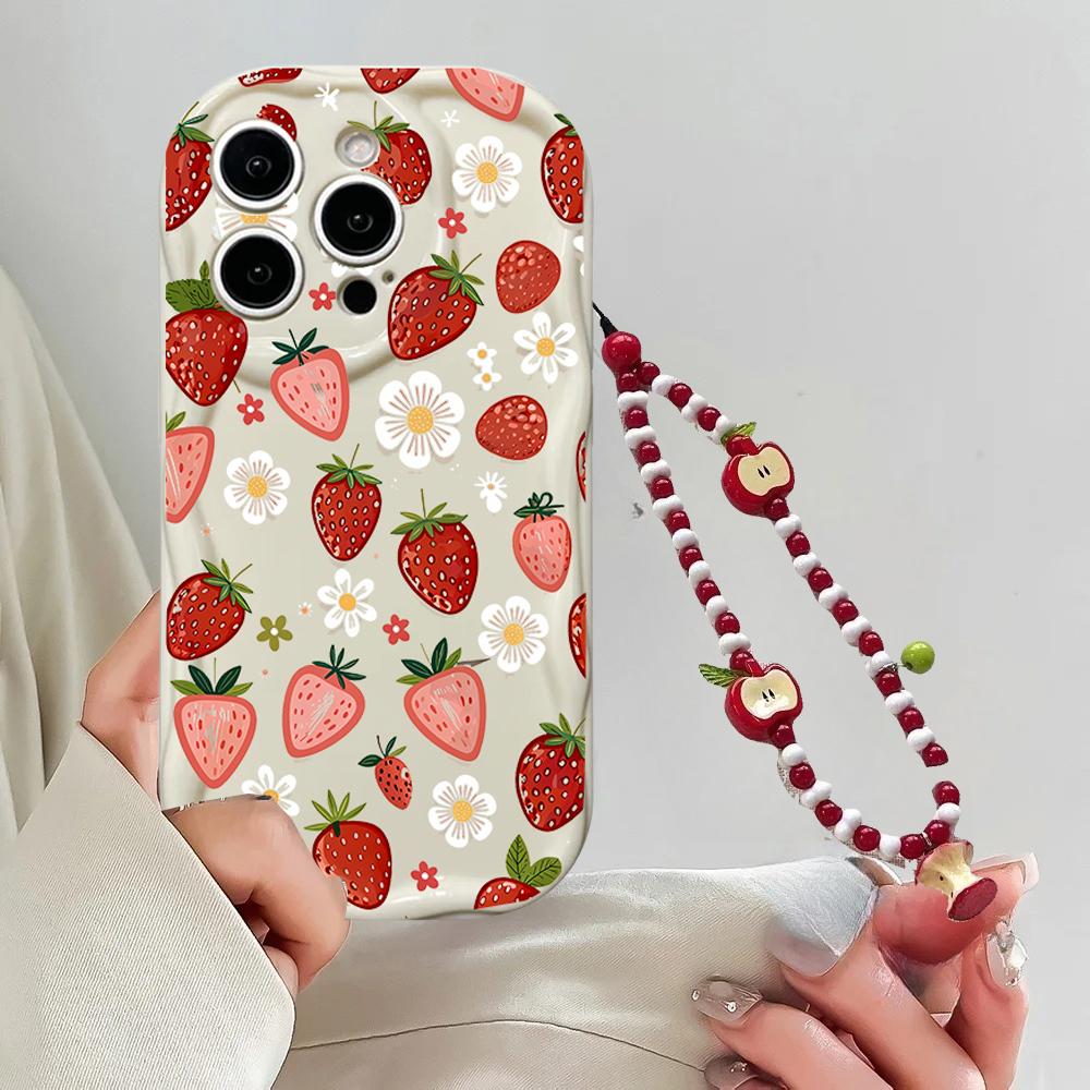 Чехол для RENO 14 15 PRO 15F 14F13F 12F 11f 11 10 12 13 OPPO A6X A2 A3 A5 A6 Pro A3X A18 A17 Милый Клубничный Фруктовый Чехол с Цепочкой