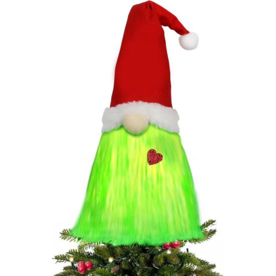 Green Gnome Christmas Tree Topper Plush Xmas Elf Tree Topper Decoration for Christmas Tree Holiday Home Decor