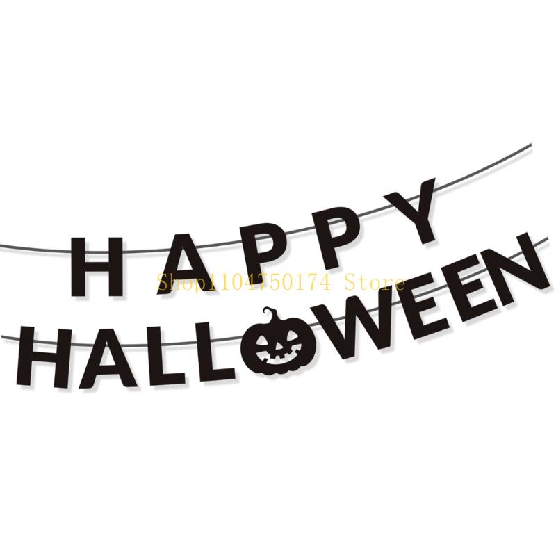 1Set Happy Halloween Banners with Pumpkins Sign Halloween Party Decorations Halloween Banners Hanging Party Supplies top sale